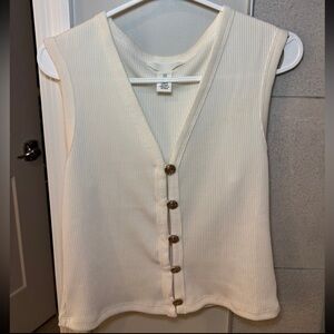 H&M white tank top with gold buttons (Size Medium)
